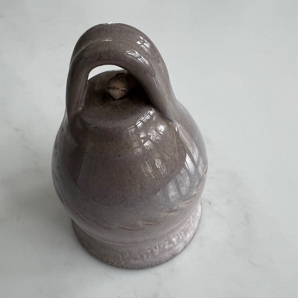Pottery Ceramic Bell Handmade Lavender Glaze Leather Strap Studio Artisan Signed